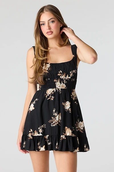 Printed Scoop Neck Mini Dress