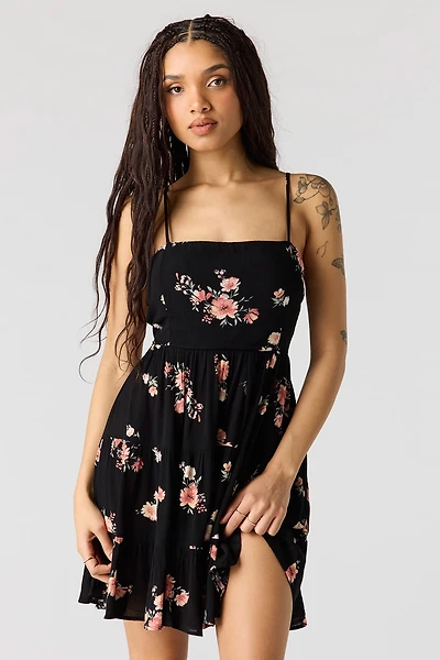 Braless Tie Back Tiered Mini Dress