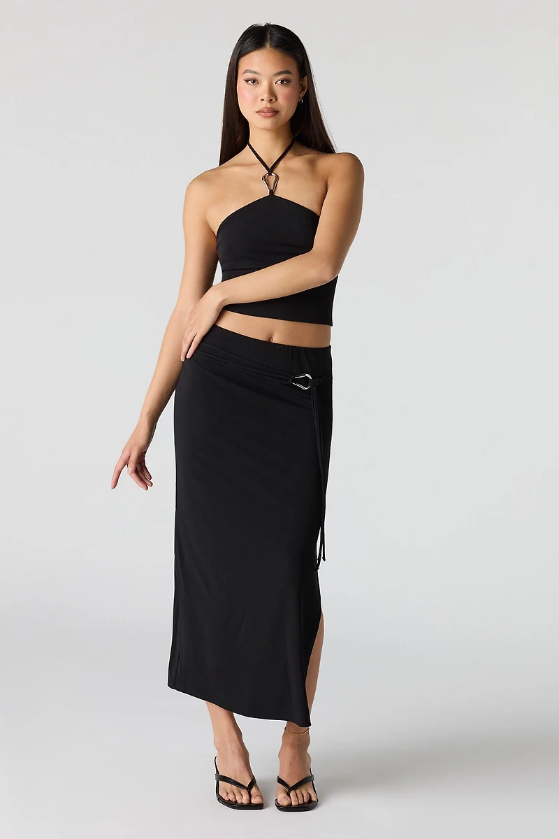 Knit Belted Midi Skirt