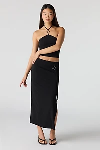 Knit Belted Midi Skirt