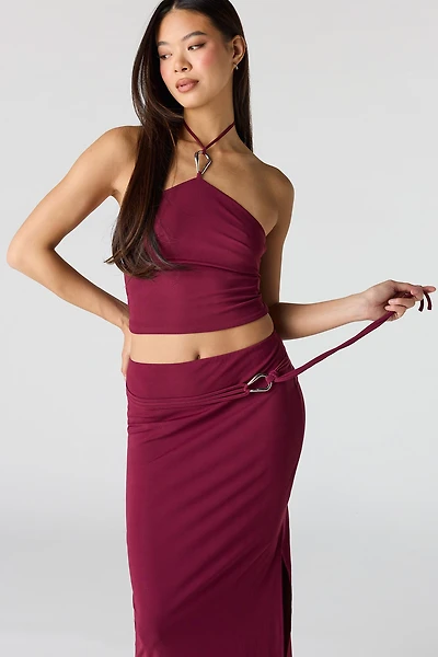 Jupe midi en tricot avec ceinture