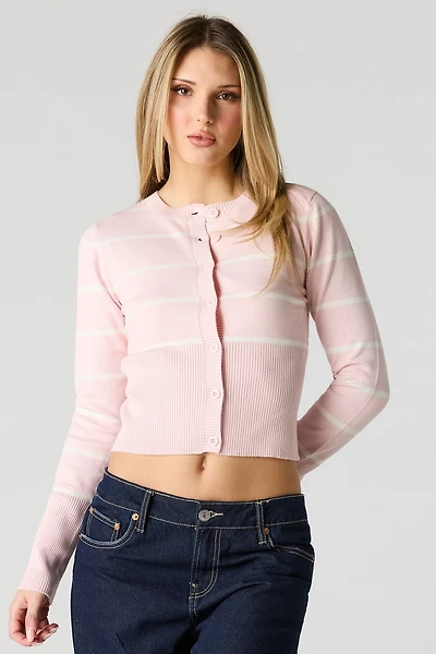 Striped Knit Button-Up Cardigan