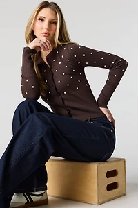Cardigan boutonné en tricot à pois