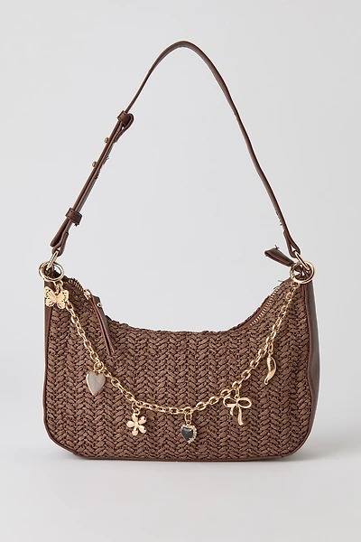 Sac à bandoulière en raphia avec breloque
