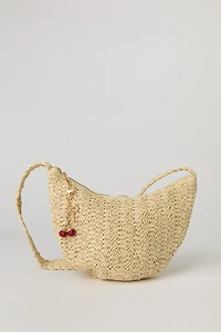 Raffia Crossbody Bag with Keychain