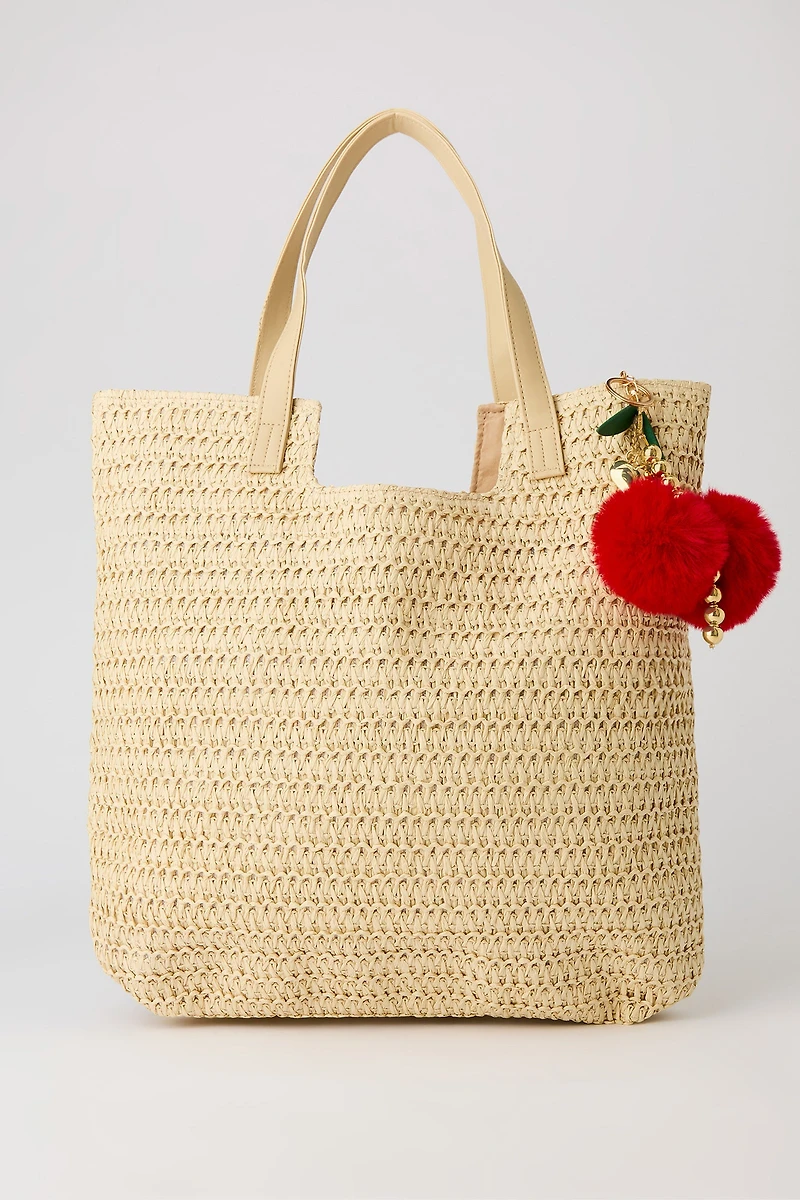 Straw Tote Bag with Keychain