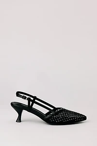 Mesh Rhinestone Kitten Heeled Slingback