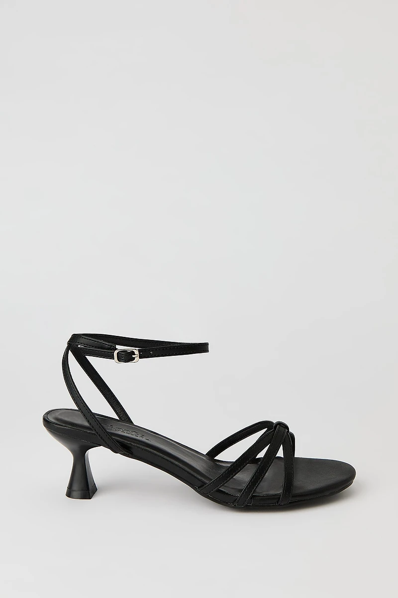 Faux Leather Strappy Kitten Heel