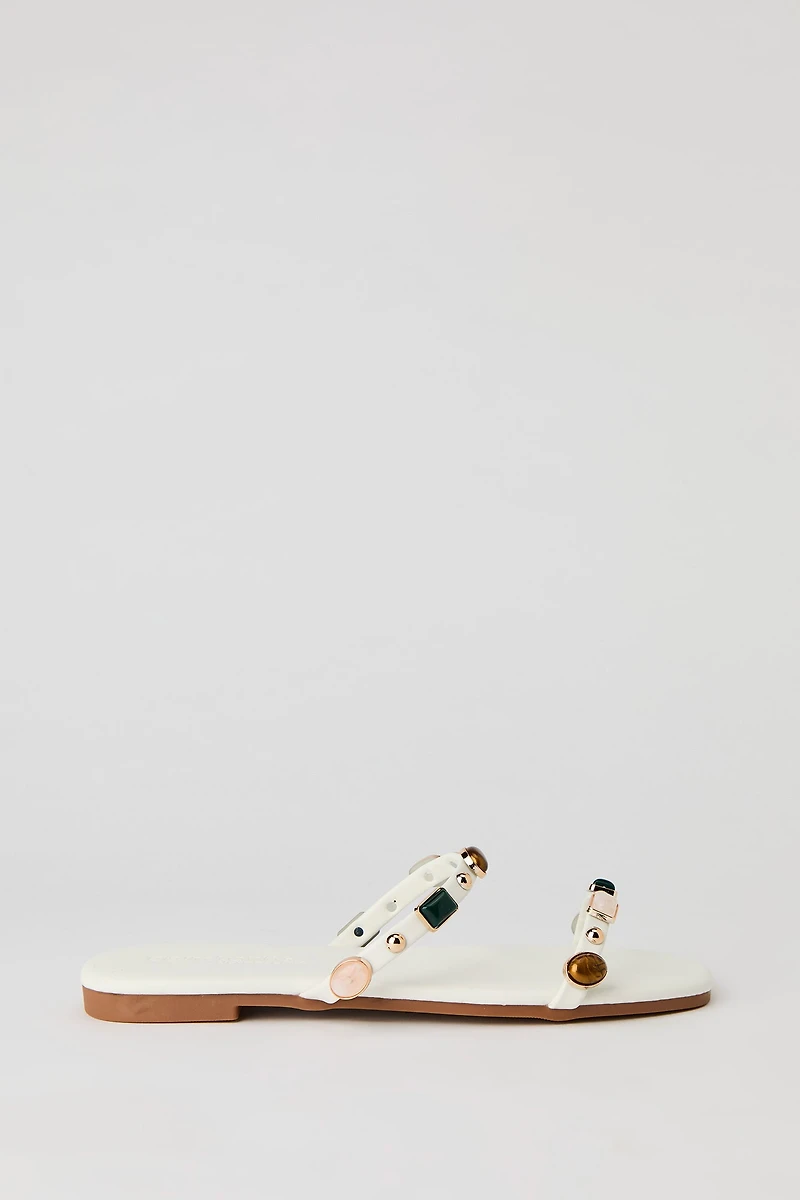 Sandales avec bande double, pierres et billes