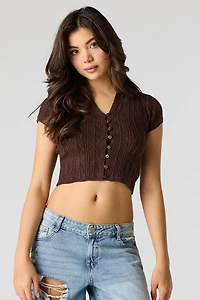 Haut boutonné crocheté avec col