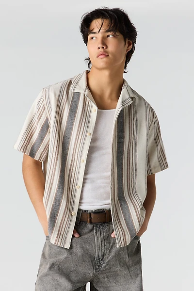 Textured Striped Button-Up Top