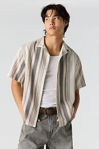 Textured Striped Button-Up Top