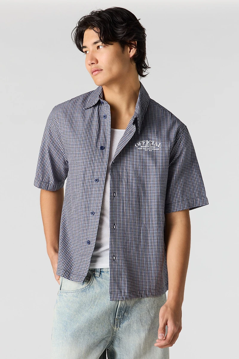 Boxy Plaid Graphic Button-Up Top