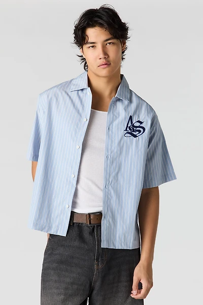 Boxy Striped Graphic Button-Up Top