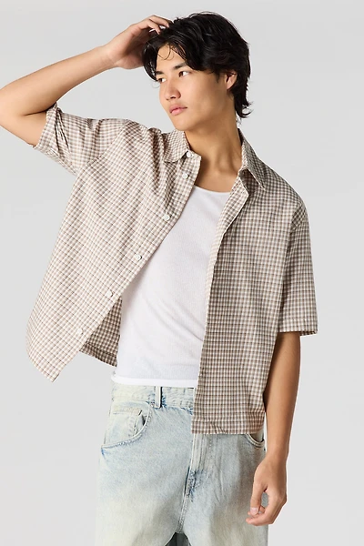 Boxy Plaid Button-Up Top