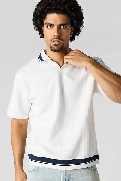Textured Johnny Collar Polo