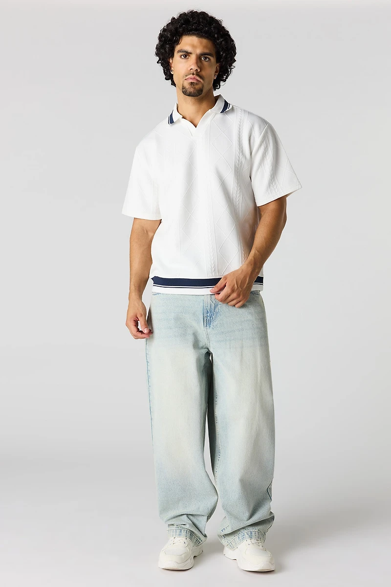 Textured Johnny Collar Polo