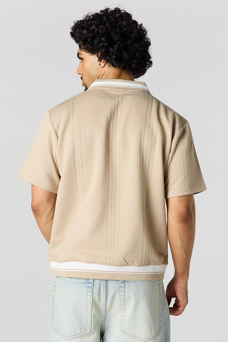 Textured Johnny Collar Polo