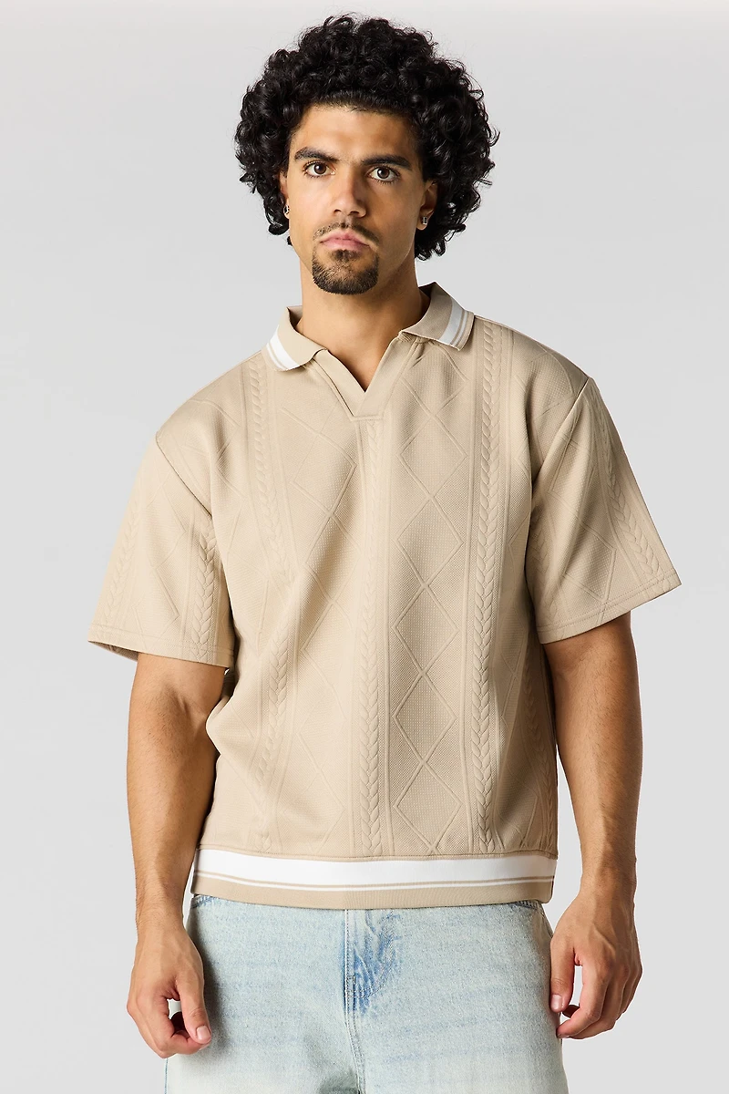 Textured Johnny Collar Polo