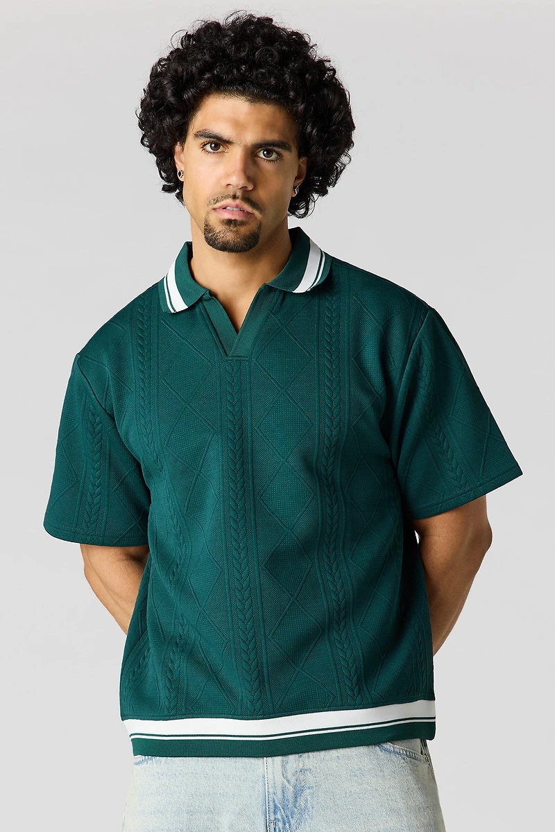 Textured Johnny Collar Polo