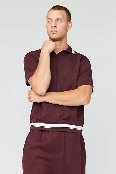 Textured Johnny Collar Polo
