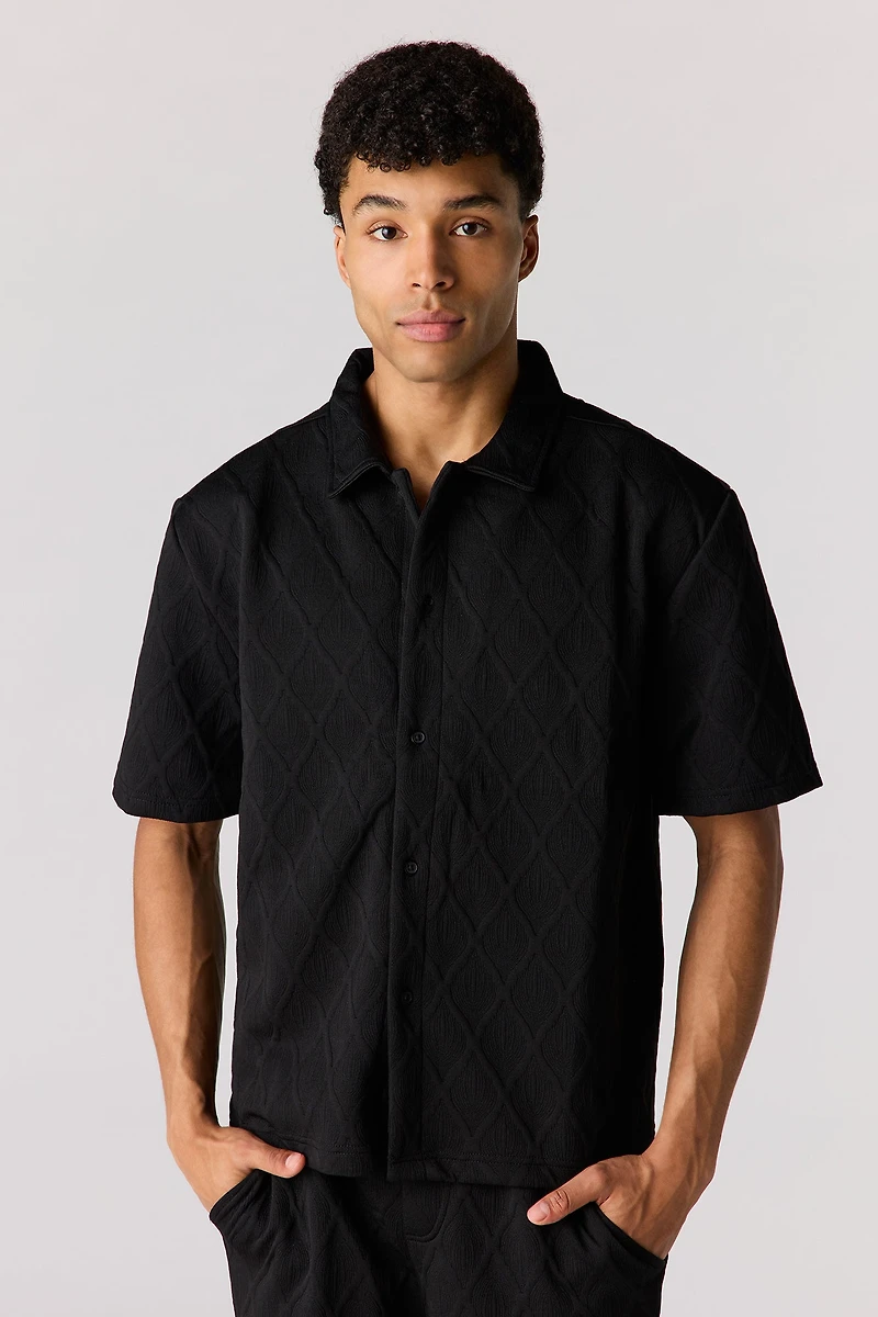 Textured Button-Up Collared Top