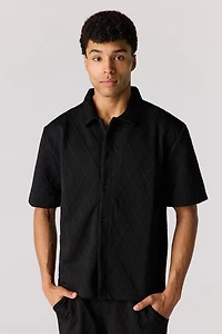 Textured Button-Up Collared Top