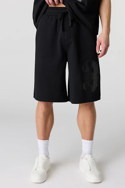Number Graphic Baggy Fleece Short