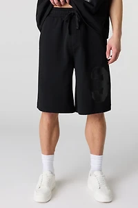 Number Graphic Baggy Fleece Short