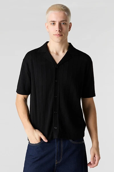 Ribbed Knit Button-Up Top