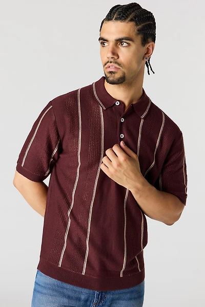 Textured Knit Striped Polo
