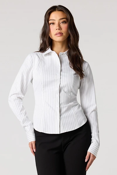 Button-Up Long Sleeve Fitted Top