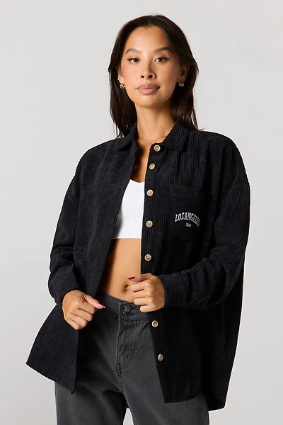 Corduroy Button-Up Collared Top