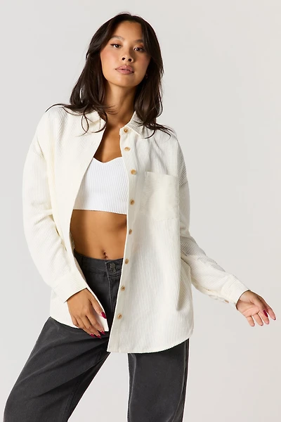Corduroy Button-Up Collared Top