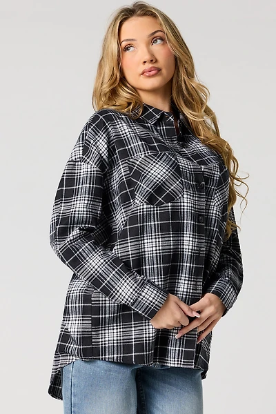 Plaid Flannel Button-Up Top