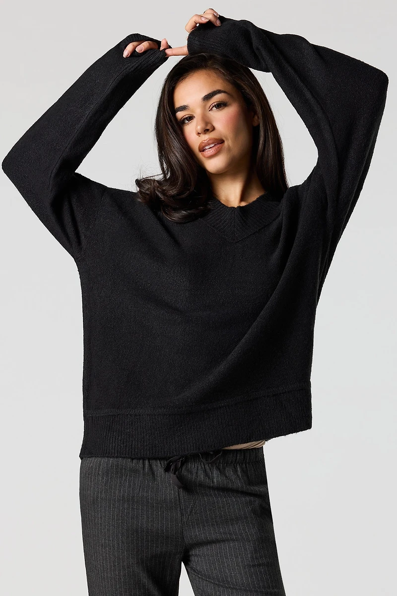 Mossy Knit V-Neck Sweater