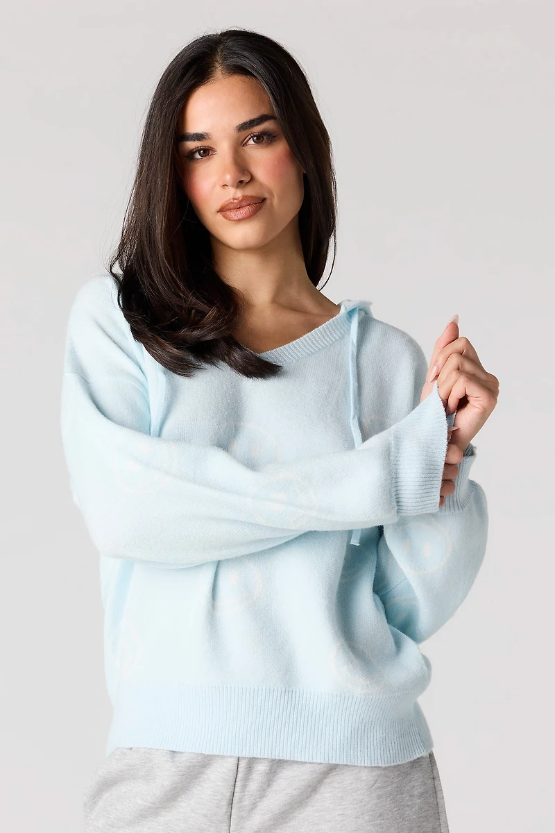 Jacquard Knit Hoodie Sweater