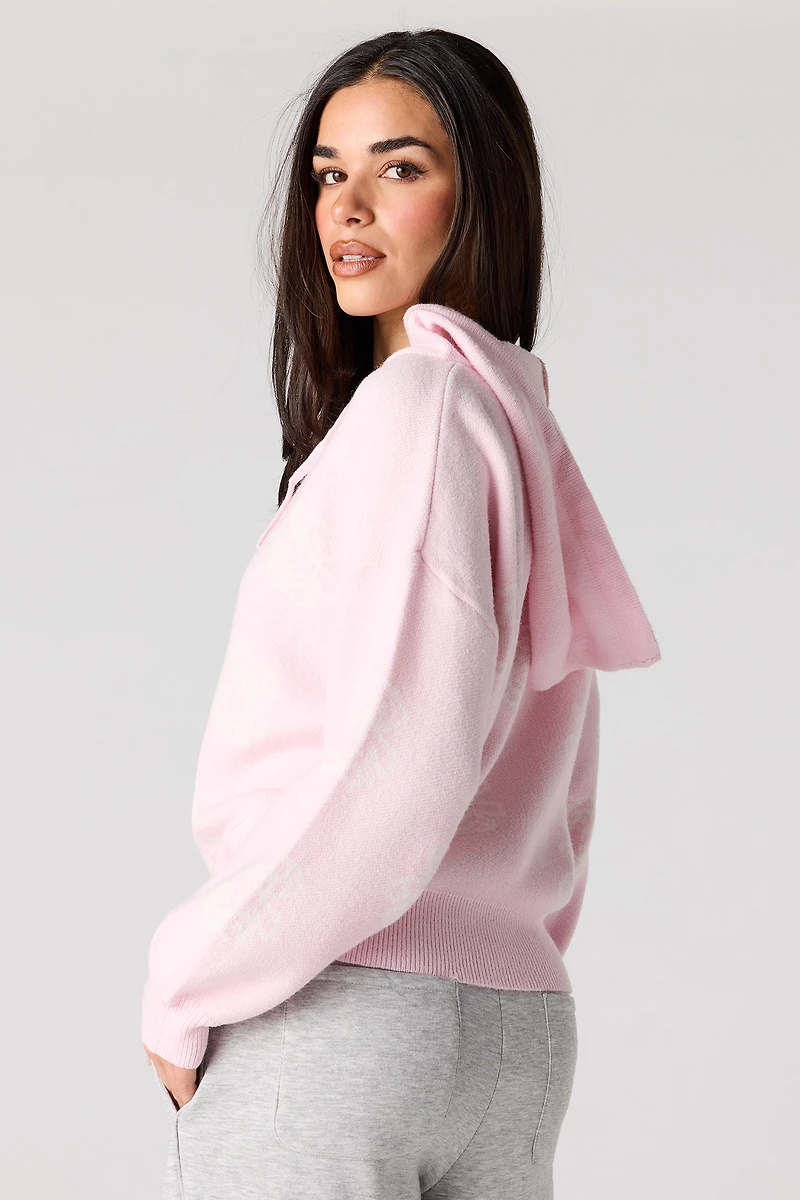 Jacquard Knit Hoodie Sweater