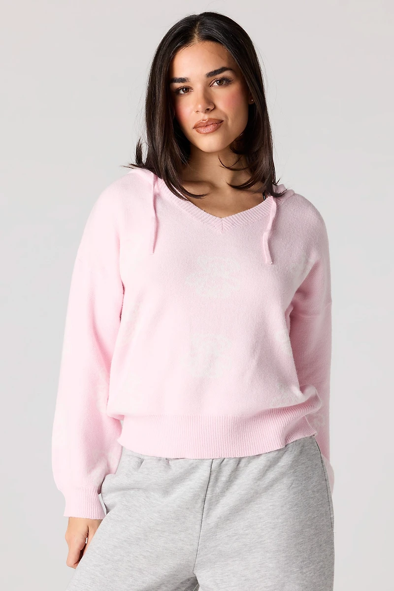Jacquard Knit Hoodie Sweater