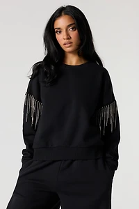 Rhinestone Sleeve Fleece Sweatshirt