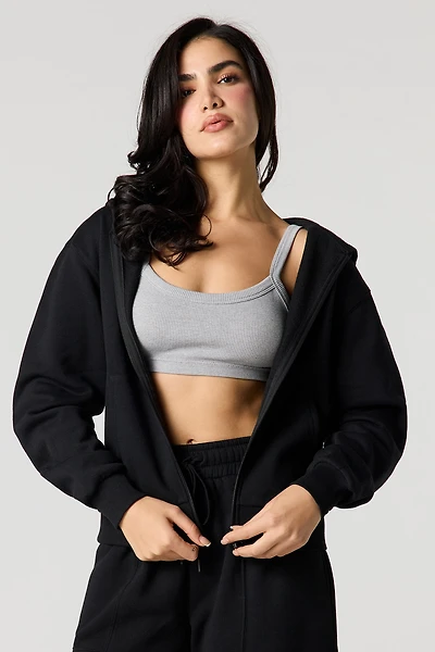 Solid Fleece Zip-Up Hoodie