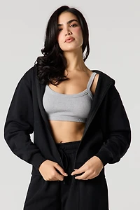 Solid Fleece Zip-Up Hoodie