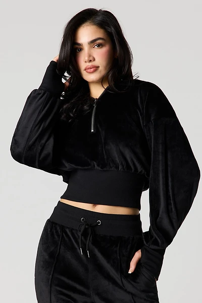 Velour Quarter Zip Hoodie