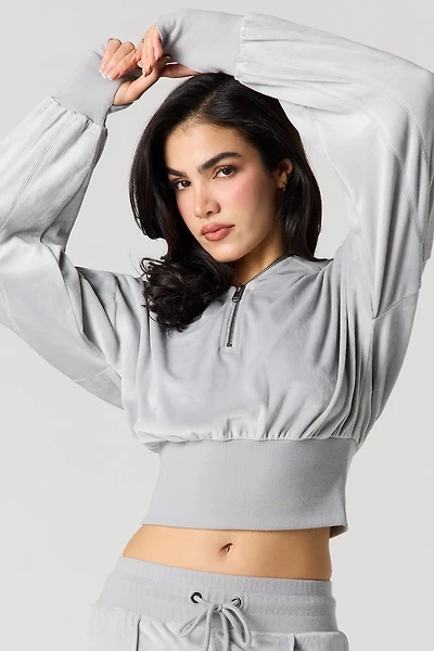 Velour Quarter Zip Hoodie