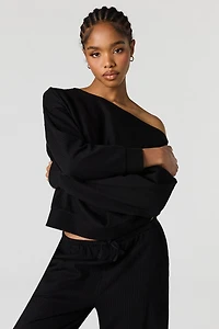 Ribbed Off Shoulder Long Sleeve Top