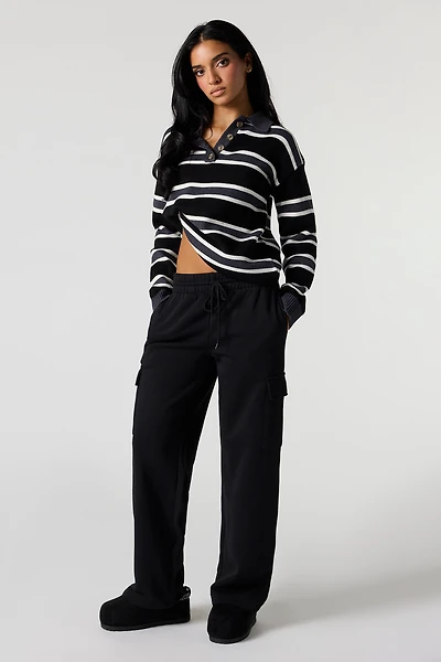 Fleece Wide Leg Cargo Sweatpant
