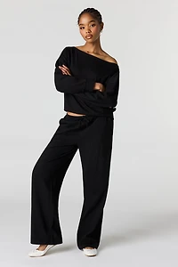 Ribbed Drawstring Straight Leg Pant