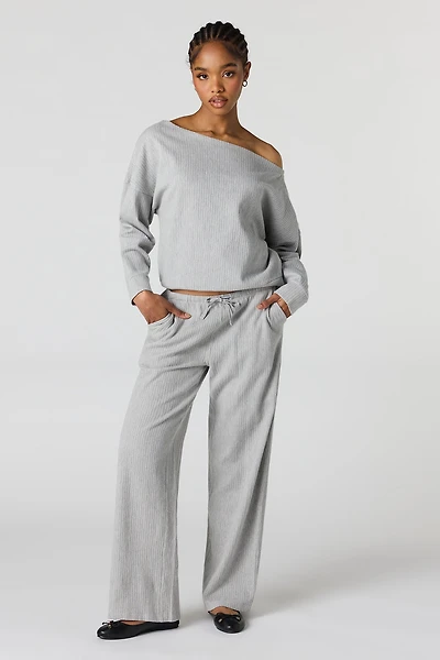 Ribbed Drawstring Straight Leg Pant