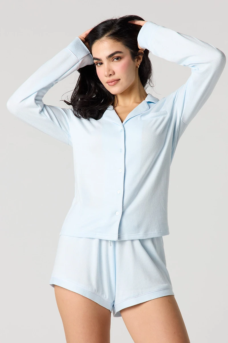 Collared Long Sleeve Top & Short Pajama Set