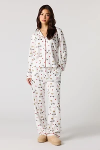 Haut boutonné à manches longues et pantalon de pyjama en flanelle